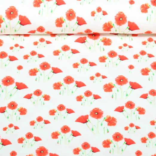 Jersey - Digitaldruck Mohnblumen Ecru