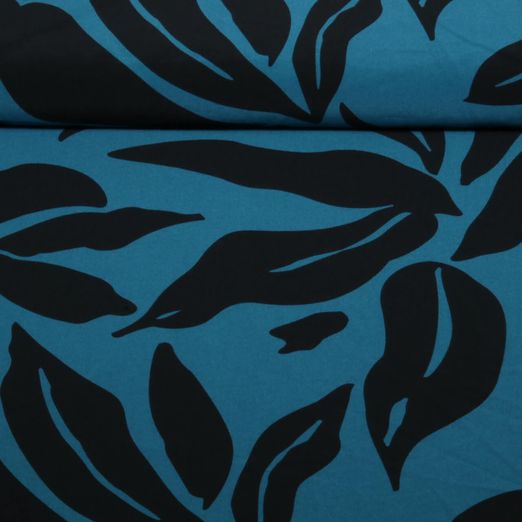Kleider und Blusenstoff - Stretch Blätter Petrol Kleider und Blusenstoff - Stretch Blätter Petrol