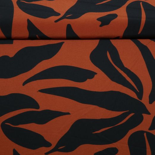Kleider und Blusenstoff - Stretch Blätter Rost
