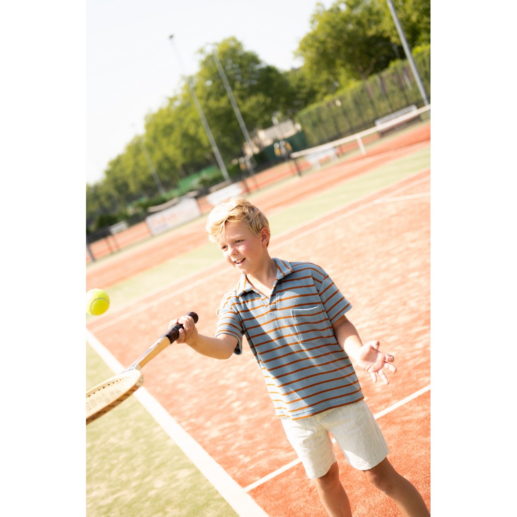 Stretch Frottee - Streifen Blau Braun Garngefärbt-1 Stretch Frottee - Streifen Blau Braun Garngefärbt-1