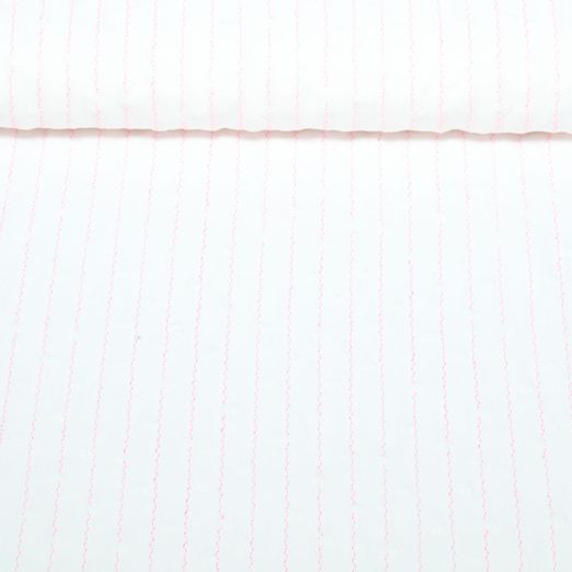 Baumwoll-Webware - Streifen und Blumen Bestickt Weiß Rosa