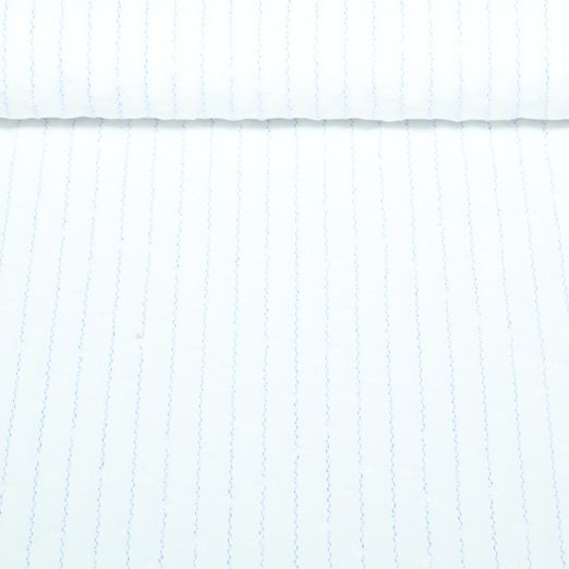 Baumwoll-Webware - Streifen und Blumen Bestickt Weiß Blau