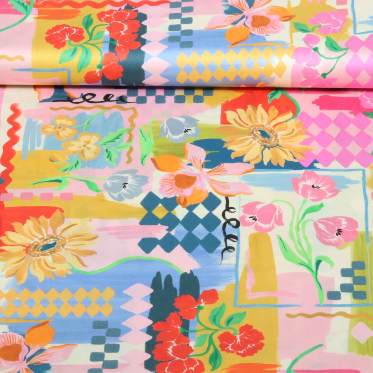 Baumwolle Satin - Digital Patchwork Gelb-0 Baumwolle Satin - Digital Patchwork Gelb-0