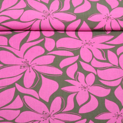 Viskose - Große Blüten Khaki Viskose - Große Blüten Khaki