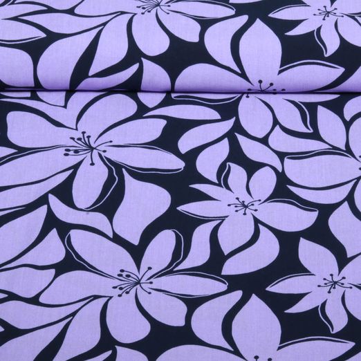 Viskose - Große Blüten Navy