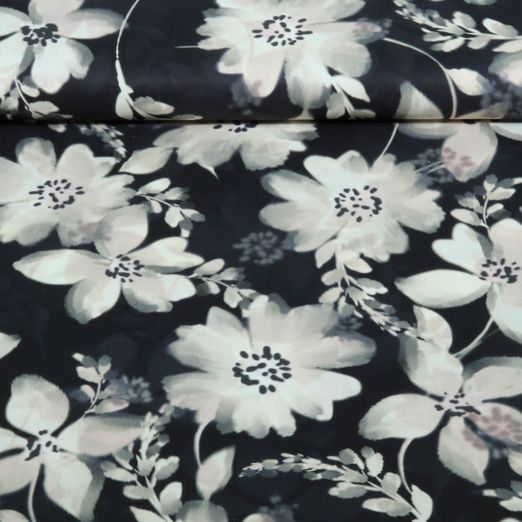 Baumwoll-Viskose - Digital Blumen Schwarz Baumwoll-Viskose - Digital Blumen Schwarz