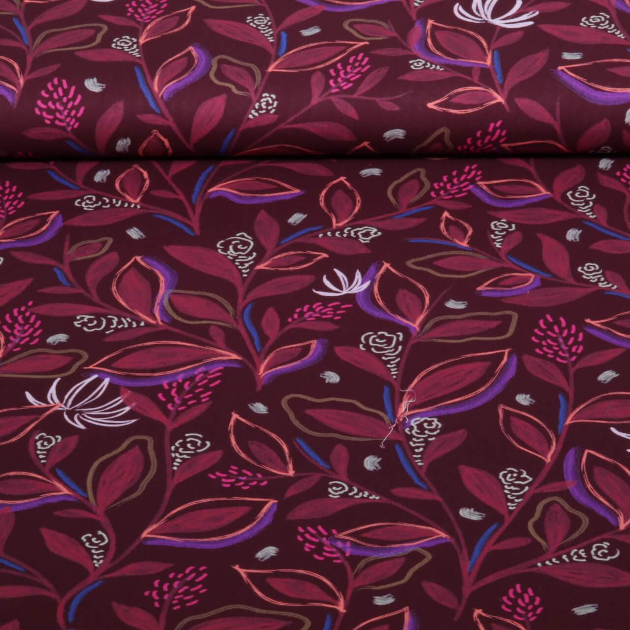 Baumwoll-Popeline - Digital Blätterzweige Bordeauxrot-0 Baumwoll-Popeline - Digital Blätterzweige Bordeauxrot-0