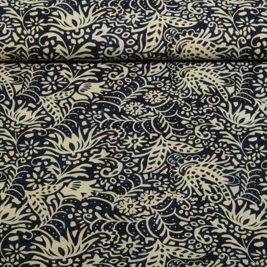 Baumwoll-Webware - Batik Handgefertigt Blumen Marine