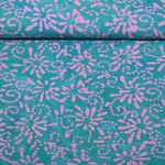 Coton tissé - Batik fait main Fleurs Bleu pétrole