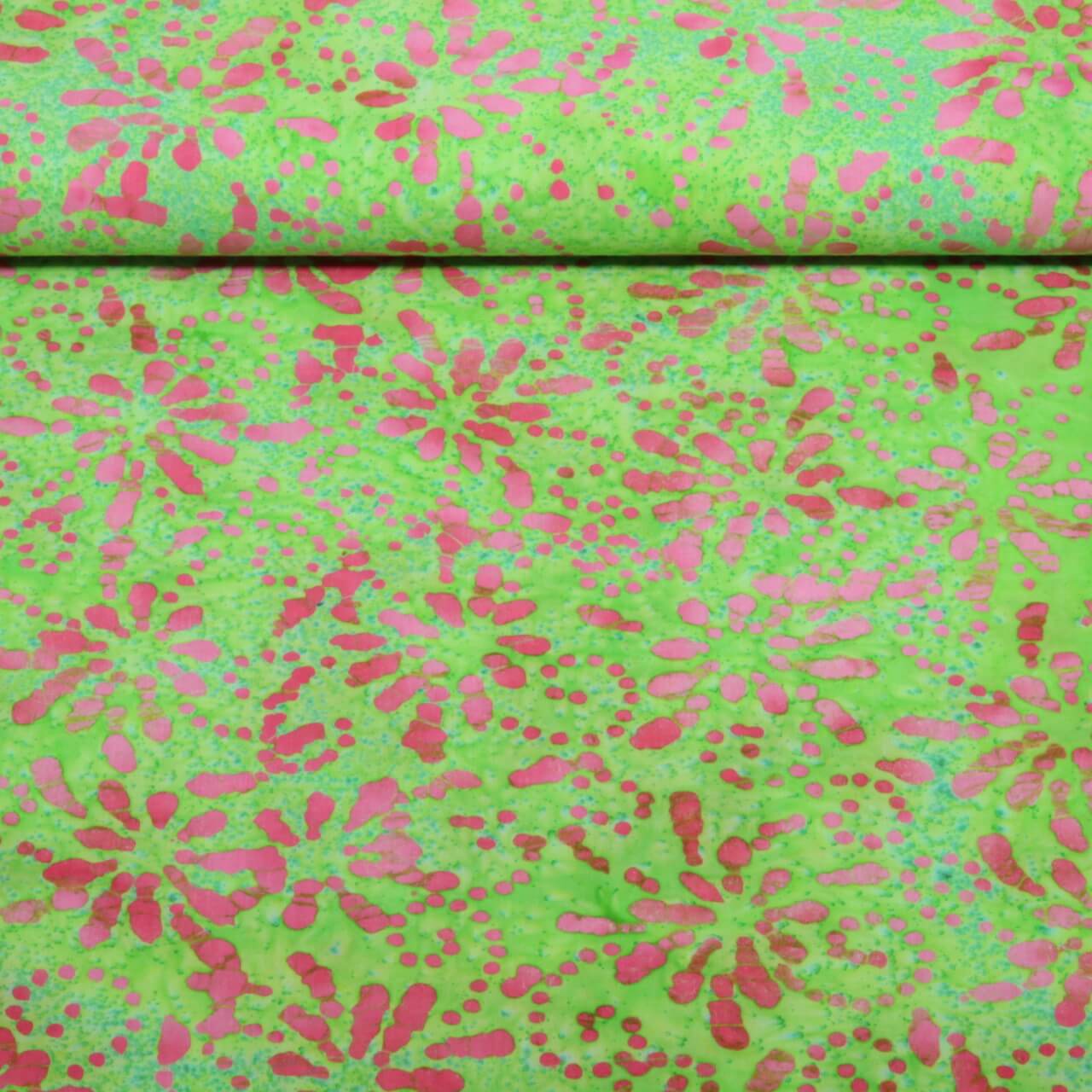 Coton tissé - Batik fait main fleurs Vert pomme-0 Coton tissé - Batik fait main fleurs Vert pomme-0