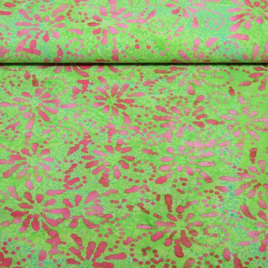 Coton tissé - Batik fait main fleurs Vert pomme Coton tissé - Batik fait main fleurs Vert pomme