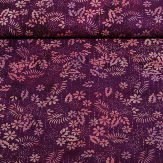 Viscose - Batik fait main fleurs Violet