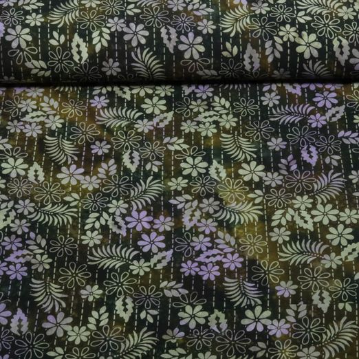 Viscose - Batik fait main fleurs Kaki Viscose - Batik fait main fleurs Kaki