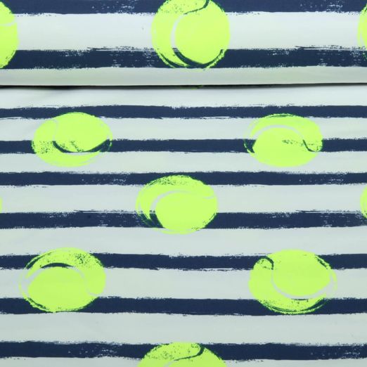 Sommersweat - French Terry Qjutie & the Qjutest Bälle Weiß Blau Sommersweat - French Terry Qjutie & the Qjutest Bälle Weiß Blau