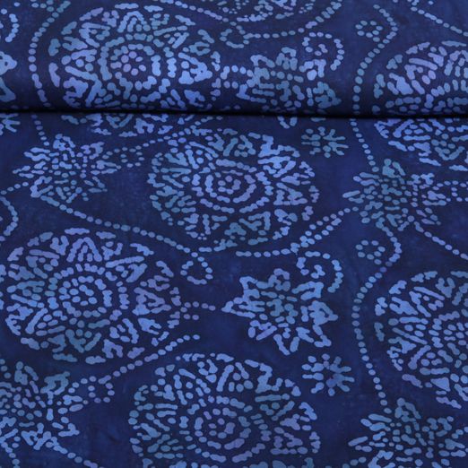 Viscose - Batik fait main fleurs Bleu marine foncé Viscose - Batik fait main fleurs Bleu marine foncé
