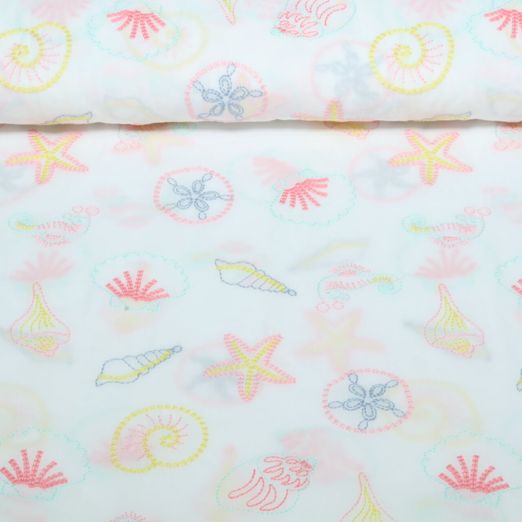 Baumwoll-Voile - Qjutie & the Qjutest Muscheln Bestickt Weiß