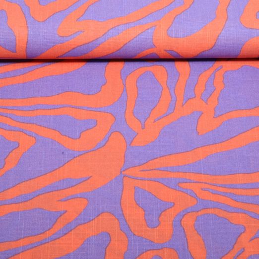 Baumwoll-Viskose - Leinenoptik Große Blüten Lila