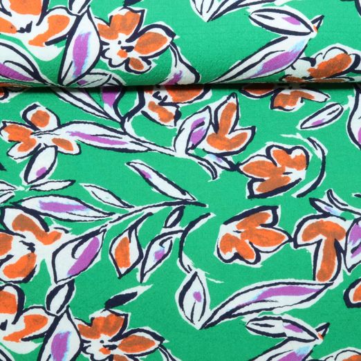 Viscose - Fleurs stretch Vert Bubble