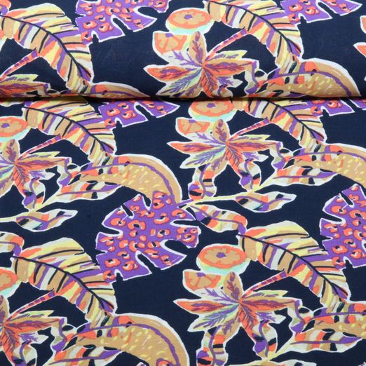 Blusen- & Kleiderstoff - Tropenblätter Nachtblau