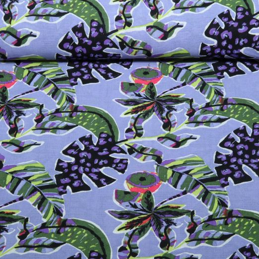 Blusen- & Kleiderstoff - Tropenblätter Lila