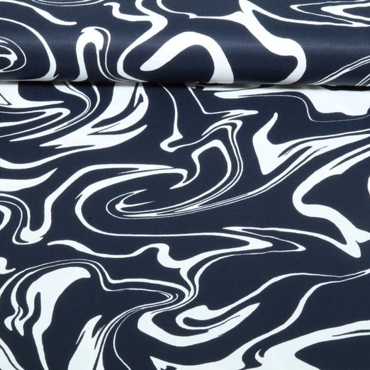 Viskose-Satin - Abstrakte Wellen Navy Viskose-Satin - Abstrakte Wellen Navy