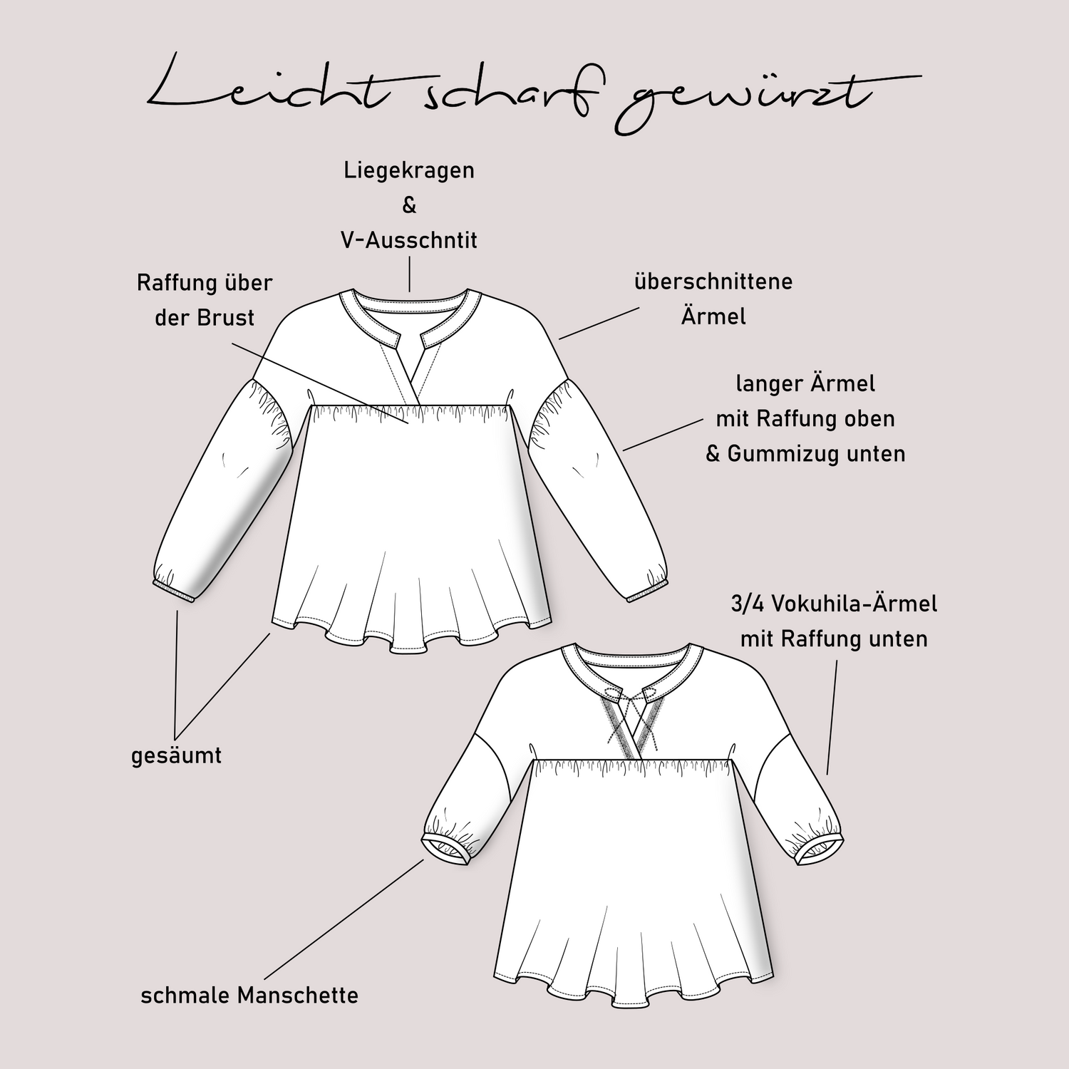 Bluse - Leicht scharf gewürzt - Schnittmuster eBook-1 Bluse - Leicht scharf gewürzt - Schnittmuster eBook-1
