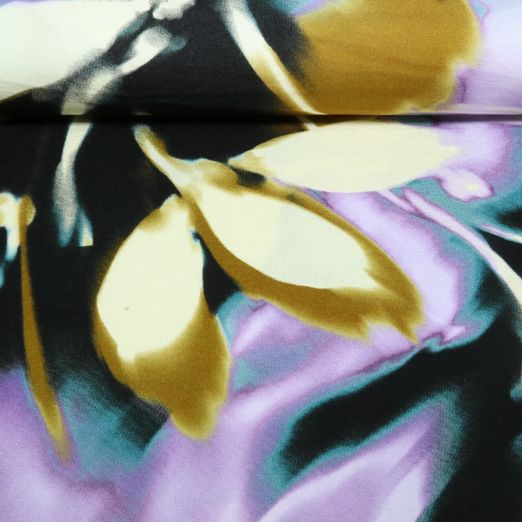 Viskosejersey - Blumen Petrol