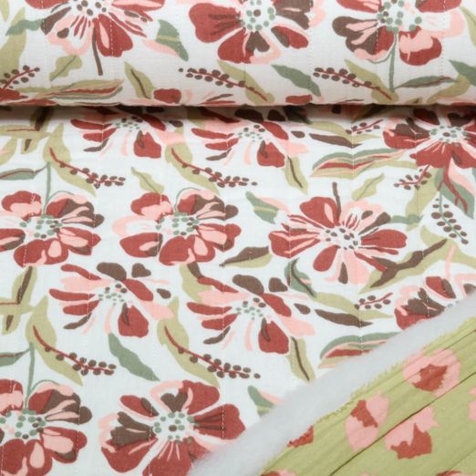 Gesteppter Musselin - Doubleface Blumen Ecru Wattiert Gesteppter Musselin - Doubleface Blumen Ecru Wattiert