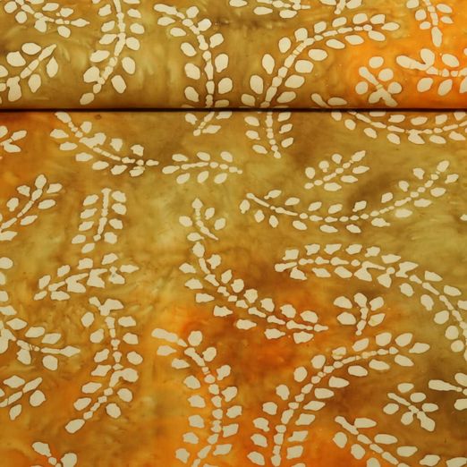 Coton tissé - Batik fait main feuilles Orange