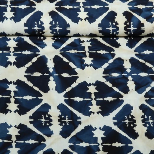 Baumwoll-Webware - Batik Handgefertigt Quadrate Marine