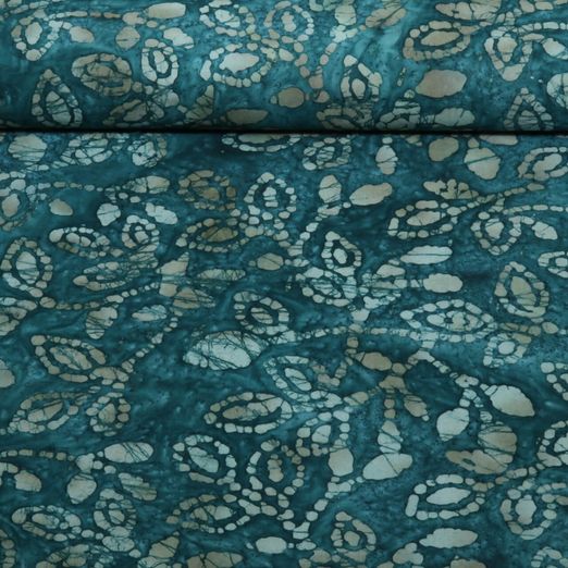 Coton tissé - Batik fait main feuilles Bleu pétrole Coton tissé - Batik fait main feuilles Bleu pétrole