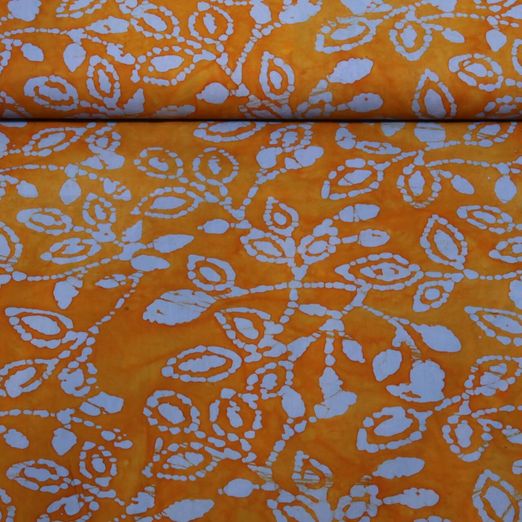 Coton tissé - Batik fait main feuilles Orange