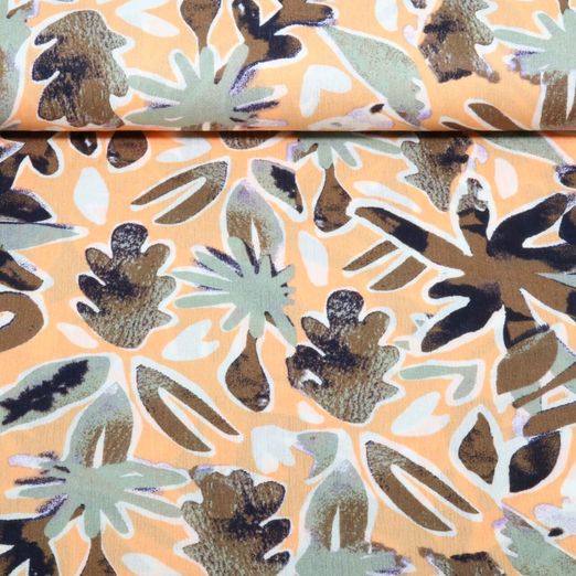 Viskose - Crepe Abstrakte Blätter Rosa