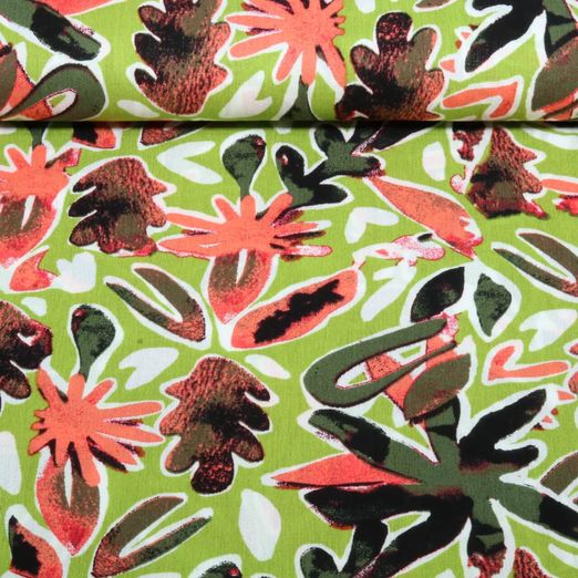 Viskose - Crepe Abstrakte Blätter Grün