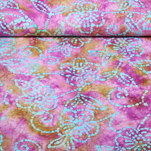 Coton tissé - Batik fait main fleurs Mauve