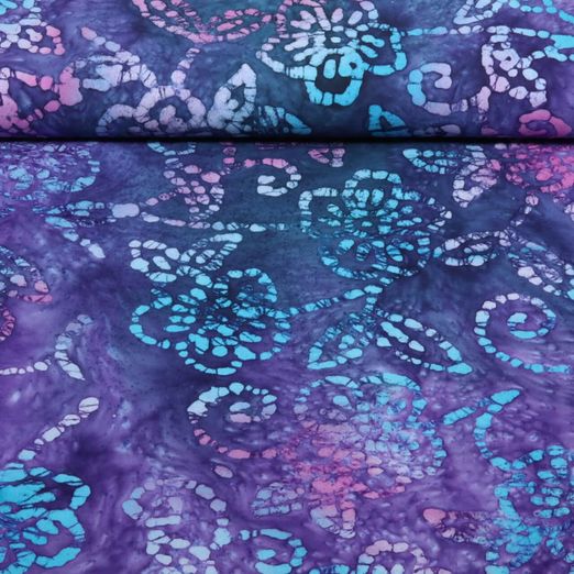 Coton tissé - Batik fait main fleurs Violet