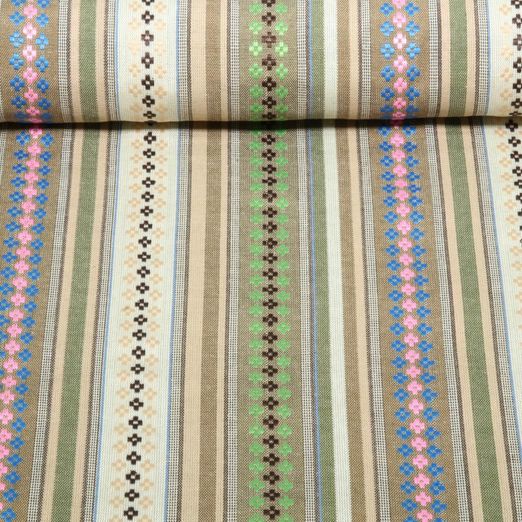 Toile canevas Jacquard - Mexique rayures Mélange de fleurs Naturel