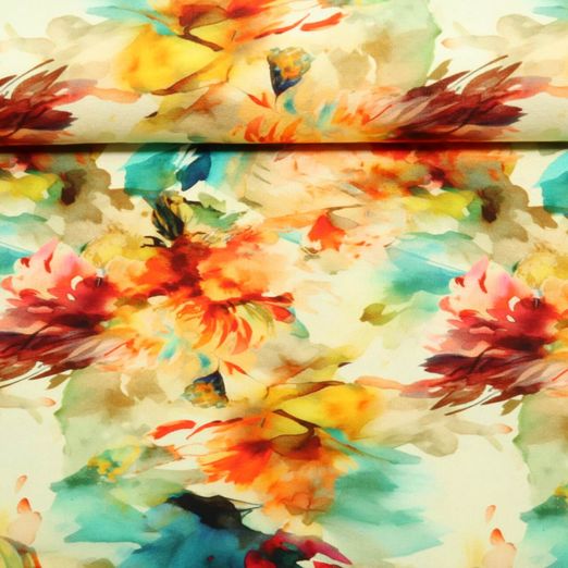 Jersey de viscose - Fleurs Aquarelle Multicolore