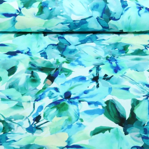 Jersey de viscose - Grandes fleurs Turquoise