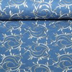 Tissu jeans pantalon - Stretch feuilles brodées paillettes Bleu indigo Tissu jeans pantalon - Stretch feuilles brodées paillettes Bleu indigo