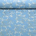 Tissu jeans pantalon - Stretch feuilles brodées paillettes Bleu indigo