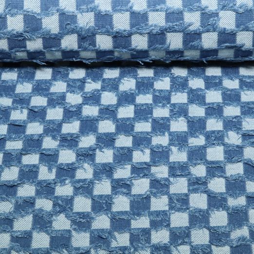 Hosenjeans Jacquard - Karo Used Look Blau