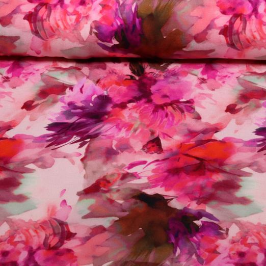 Viskosejersey - Digital Blüten Fuchsia