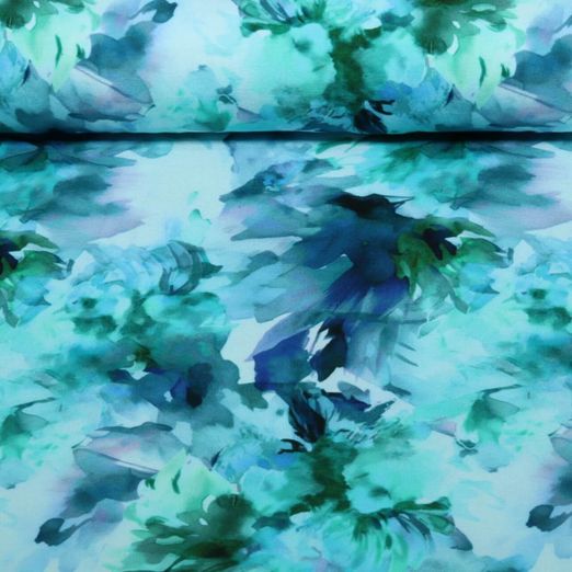 Viskosejersey - Digital Blüten Türkis