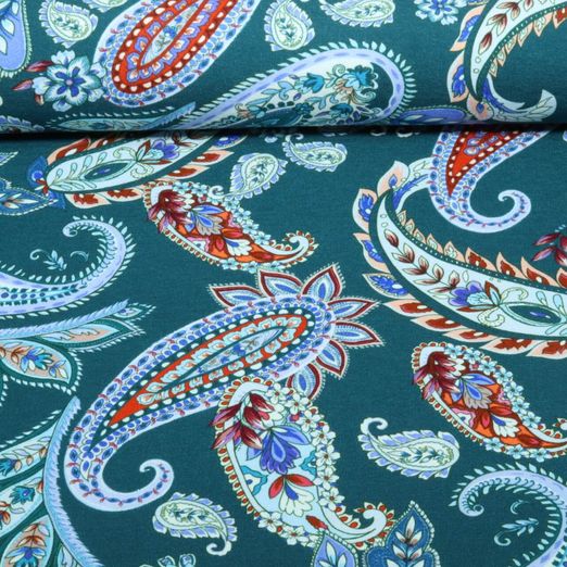 Viskosejersey - Digital Paisley Petrol