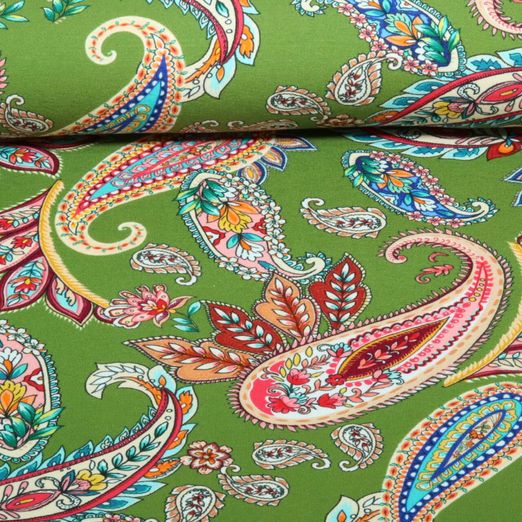 Viskosejersey - Digital Paisley Moosgrün