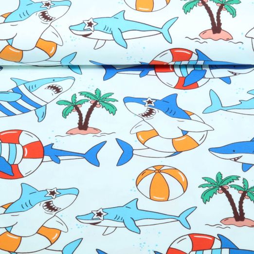 Jersey - Delphine und Haie Weiß