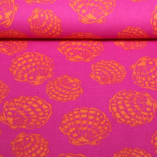 Baumwoll-Musselin - Große Muscheln Magenta