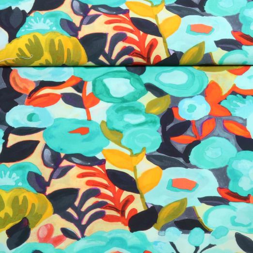 Blusen- & Kleiderstoff - Bunte Blumen Grün