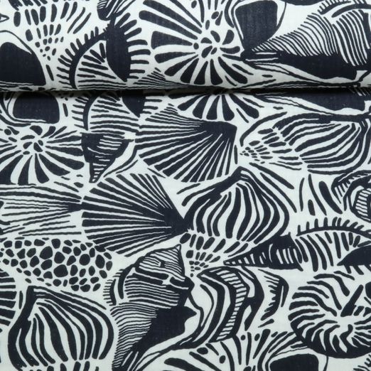 Gaze de coton - Coquillages Blanc Noir